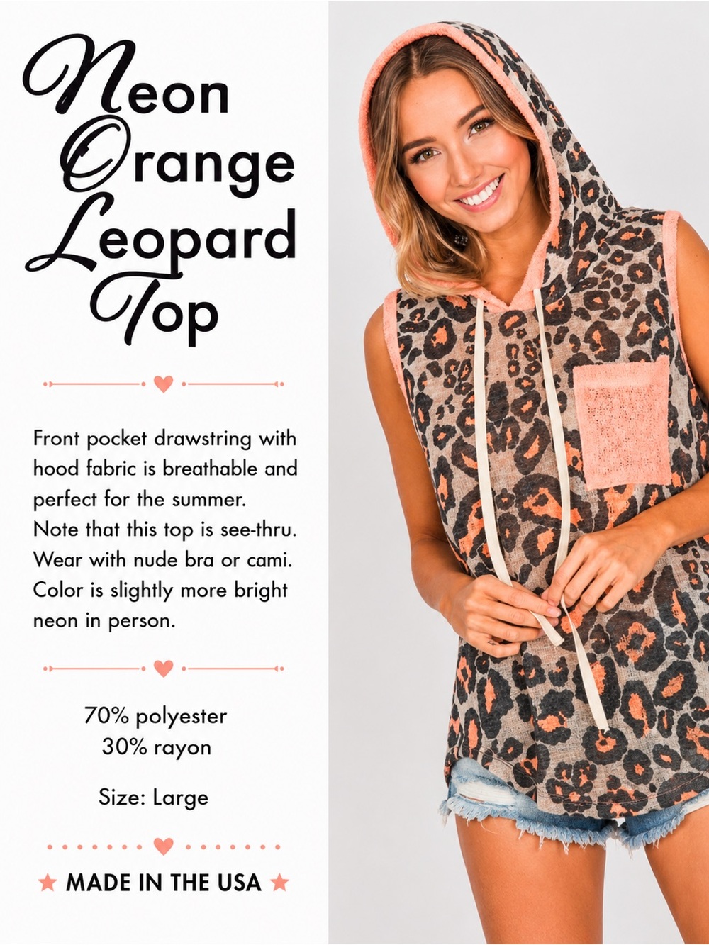Neon Orange Leopard Top NEW